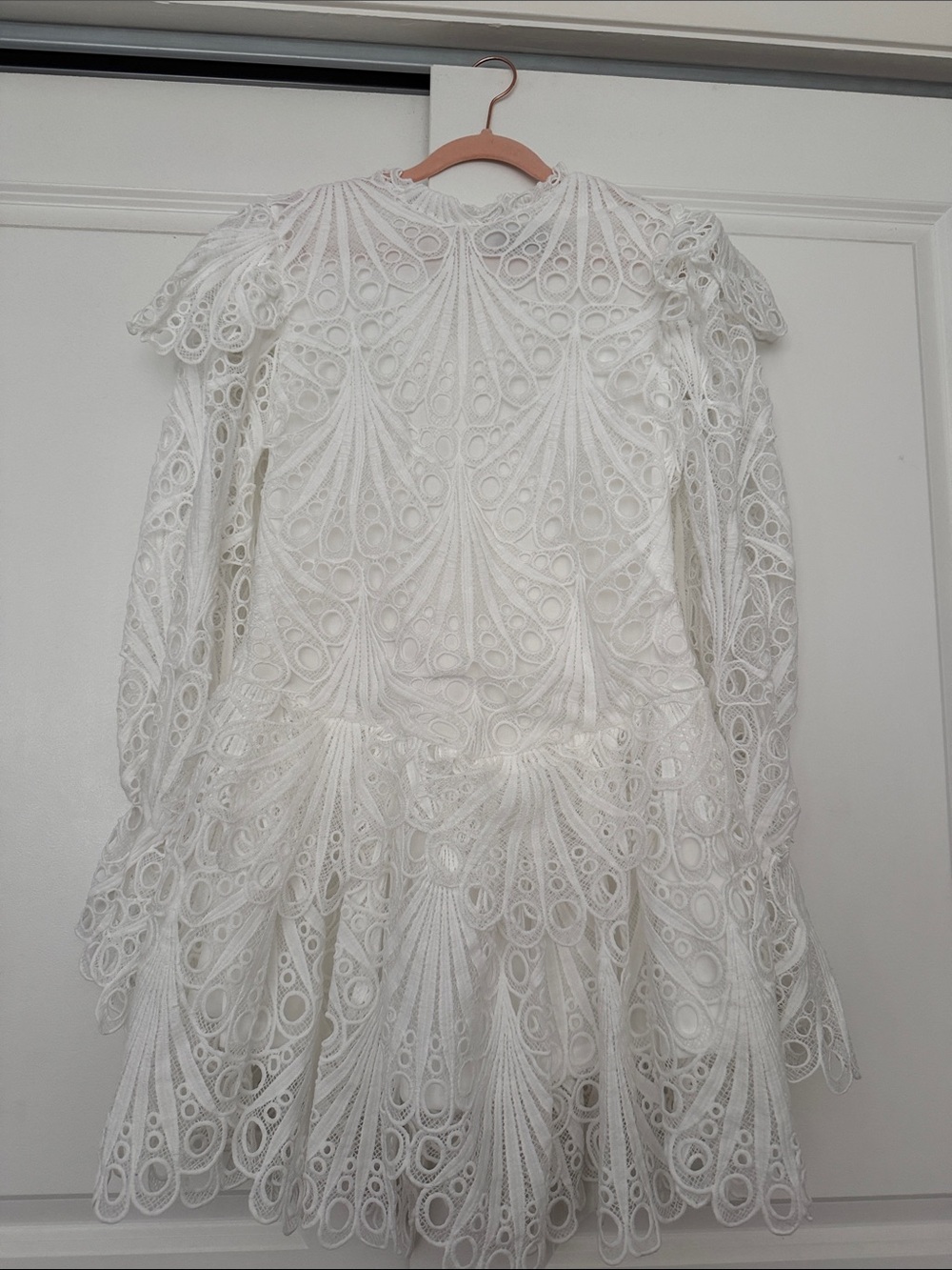 White Lace Long-Sleeve Mini Dress